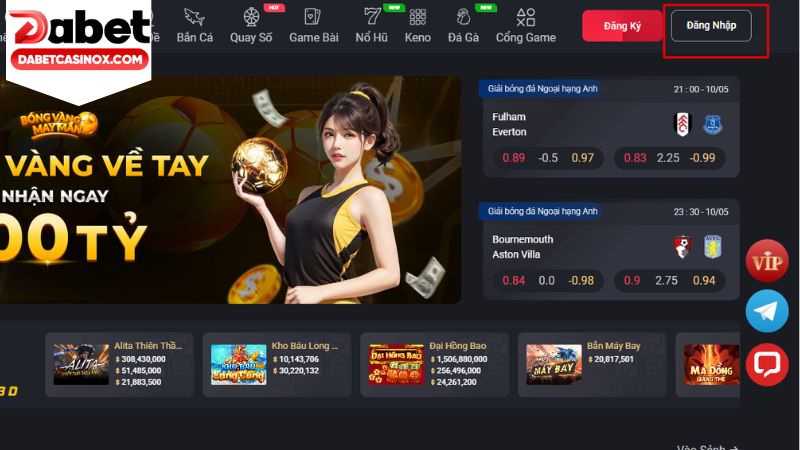 Đăng nhập Dabet thông qua website