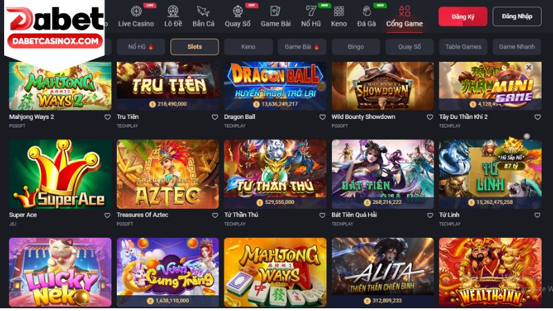 Slots Dabet sở hữu hệ thống trò chơi cực khủng